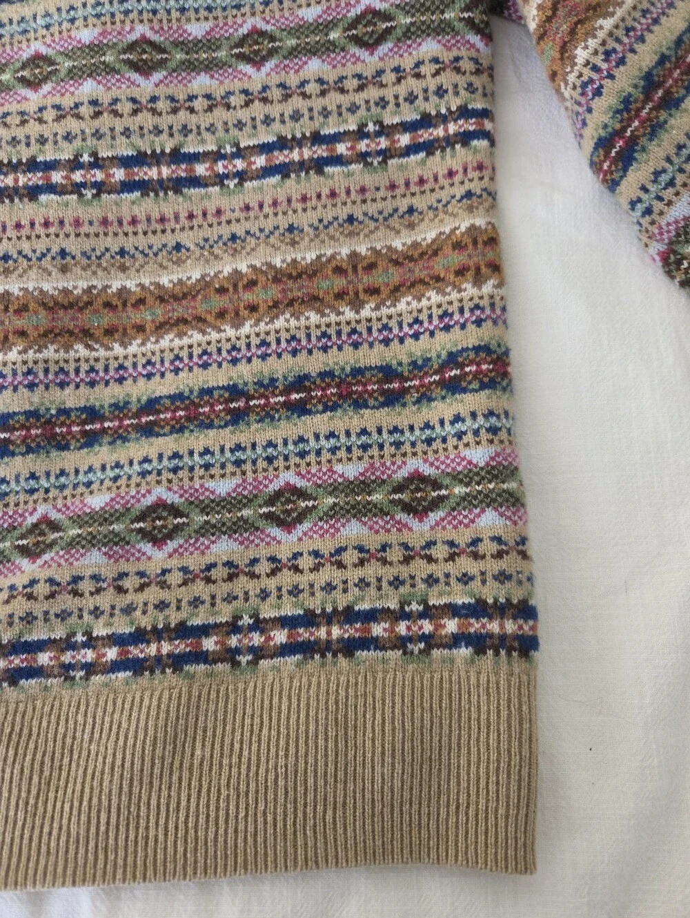 J. Crew Men's Fair Isle Lambswool Blend Crewneck Sweater Heather Sand, Sz L